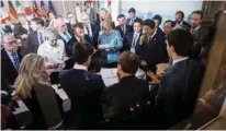  ?? – Adam Scotti/Prime Minister’s Office/Handout via Reuters ?? MAKING A POINT: G7 leaders discuss the joint statement on the second day of the meeting in Charlevoix city of La Malbaie, Quebec, Canada, on Saturday.