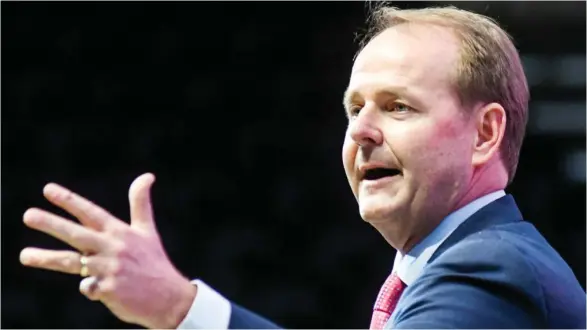  ?? (Photo by Bruce Newman, Oxford Eagle, AP) ?? Kermit Davis Jr. is introduced as Ole Miss' new men's basketball coach in Oxford on Monday.