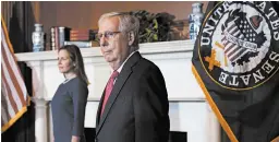  ?? GETTY ?? Senate leader Mitch McConnell meets last week with Judge Amy Coney Barrett.