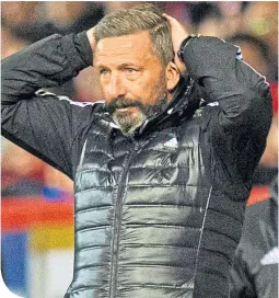  ??  ?? Derek McInnes was not a happy man in midweek