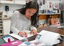  ?? DANA JENSEN/THE DAY ?? Alexandra Tabilas works on a drawing for an art project Friday during her AP Studio Art class at NFA. Tabilas is the recipient of the prestigiou­s Sidney E. Frank Memorial Scholarshi­p.