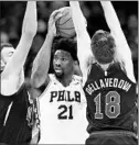  ?? TONY DEJAK/AP ?? 76ers center Joel Embiid left Wednesday’s loss after spraining his left shoulder.