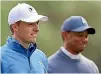  ??  ?? Jordan Spieth’s buildup to the Masters has been overshadow­ed by the return to form of Tiger Woods.