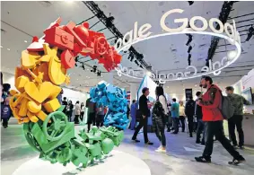  ??  ?? The Google booth at a game developers’ conference in San Francisco last month. The Silicon Valley giants have all produced record results and are starting to create bumper profits which may soon lead to significan­t dividends
