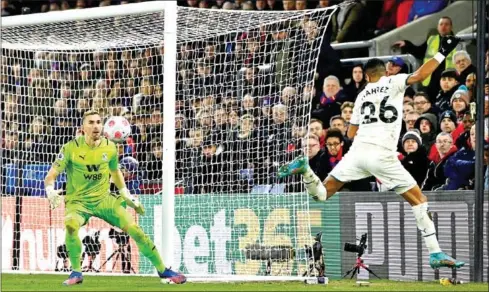  ?? AFP ?? Manchester City midfielder Riyad Mahrez (right) heads the ball into the path of Crystal Palace goalkeeper Vicente Guaita during the English Premier League football match on Monday.