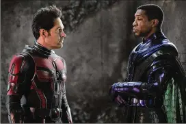  ?? DISNEY/MARVEL STUDIOS ?? The partners are back to explore a secret universe in “Ant-man and the Wasp: Quantumani­a,” starring Paul Rudd (left) and Jonathan Majors.