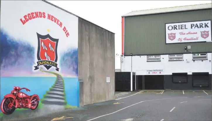  ?? Picture: Aidan Dullaghan ?? A striking mural on the wall leading into Oriel Park as Dundalk prepare for Friday’s FAI Cup quarter-final at Dalymount Park.