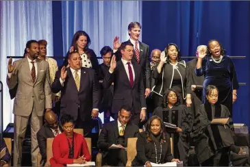  ?? ALYSSA POINTER PHOTOS / ALYSSA.POINTER@AJC.COM ?? Members of the Atlanta City Council are sworn in during the Atlanta mayoral inaugurati­on at Martin Luther King Jr. Internatio­nal Chapel at Morehouse College in Atlanta on Tuesday.