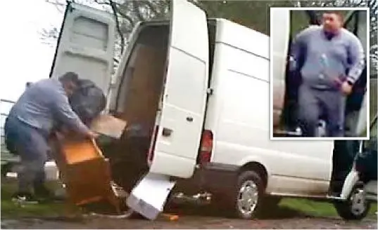  ??  ?? Dirty habit: Footage shows Jamie Humpage, inset, dumping the rubbish from his van in Aldridge, Walsall