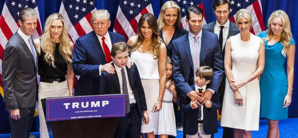  ??  ?? THE FAMILY: From left, Eric Trump, Lara Yunaska Trump, Donald Trump, Barron Trump, Melania Trump, Vanessa Haydon Trump, Kai Madison Trump, Donald Trump Jr, Donald John Trump III, Jared Kushner, Ivanka Trump and Tiffany Trump