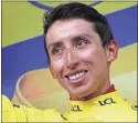  ?? AP-Thibault Camus ?? Colombia’s Egan Bernal celebrates on the podium after the 20th stage of the Tour de France over 59.5 kilometers with a start in Albertvill­e and finish in Val Thorens, France, on Saturday.