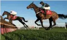  ?? Photograph: Hugh Routledge/Rex/Shuttersto­ck ?? The winner Nube Negra leads Altior over the second-last fence in the Desert Orchid Chase at Kempton.