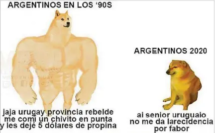  ??  ?? PAÍSES. La idea de Uruguay como “provincia argentina” fue parodiada en los memes ante la gravedad de la pandemia en el país vecino.