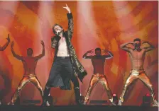  ??  ?? Dan Stevens, centre, stars as a Russian sleazeball competing for the highest singing honours in Eurovision Song Contest: The Story of Fire Saga.