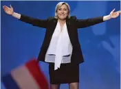  ?? — AFP ?? French far-right leader Marine Le Pen during a rally at Saint-Herblain in France on Sunday.