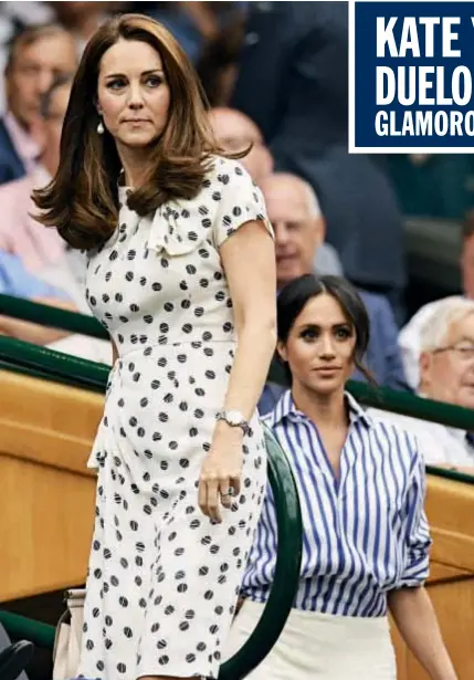  ??  ?? Brillaron en Wimbledon con estilos diferentes. Markle lució pantalones de Ralph Lauren y Middleton, un clásico vestido.