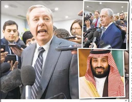  ?? AP ?? Sen. Lindsey Graham (above) said after CIA briefing there’s “zero chance” Saudi Crown Prince Mohammed bin Salman (above r.) isn’t tied to slaying of journalist Jamal Khashoggi (below), and Sen. Bob Corker (top r.) said a jury would convict the prince in “30 minutes.”