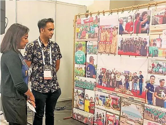  ?? ?? Waste Recyclers Fiji Limited director and chief executive officer, Amitesh Deo, and corporate relations officer, Farzana Dean at the Fijian Tourism Expo, 2022, in Nadi.