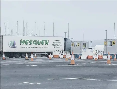  ?? Picture: @HantsPolRo­ads ?? LORRY CHECKS The triage point at Tipner to ensure drivers have the appropriat­e paperwork in place.