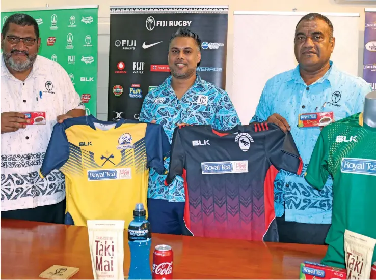  ?? ?? From left: Fiji Rugby Union chief executive officer John O’Connor, CJ Patel Group marketing manager Ashwin Prasad, FRU operations manager Sale Sorovaki. Photo: FRU Media