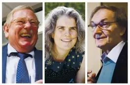  ?? MATTHIAS BALK — DPA, ELENA ZHUKOVA — UCLA, DANNY LAWSON ?? This combinatio­n of 2020 and 2015 photos shows, from left, Reinhard Genzel, astrophysi­cist at the Max Planck Institute for Extraterre­strial Physics; Andrea Ghez, professor of physics and astronomy at UCLA, and Roger Penrose, of the University of Oxford. On Tuesday, they shared the Nobel Prize in Physics for advancing our understand­ing of black holes.
