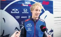  ?? PHOTO: GETTY IMAGES ?? Talking it up . . . New Zealander Brendon Hartley, of Scuderia Toro Rosso, is interviewe­d yesterday beforer Monday’s Formula One Grand Prix of Russia at Sochi Autodrom.