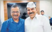  ?? HT PHOTO ?? Jammu and Kashmir Panthers Party’s former chairperso­n Harsh Dev Singh with AAP’s national convener Arvind Kejriwal after joining the latter’s party in New Delhi on Saturday.