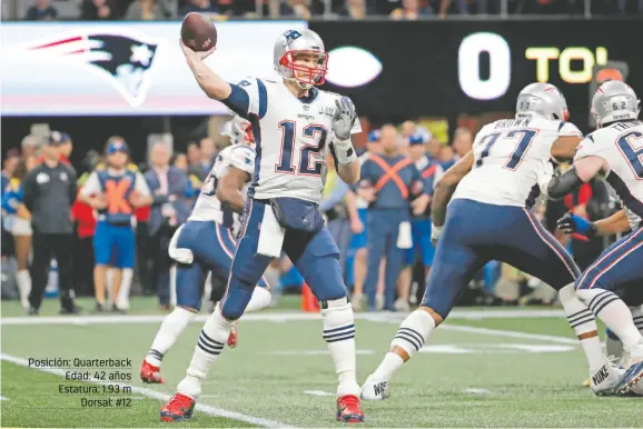  ?? Reuters ?? Tom Brady lanza el ovoide con los Patriotas de Nueva Inglaterra durante la temporada pasada en el futbol americano de la NFL.