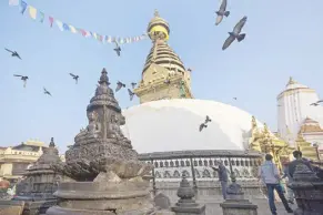  ?? ?? Kathmandu’s oldest Buddhist monument: The white mound and pinnacle of Svayambhu Stupa