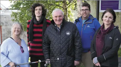  ??  ?? Val Kiernan, Greystones musician Dylan E Crampton, former taoiseach Bertie Ahern, Dara Hayes, (board member) and Naoimh McNamee CEO at the start of the Glencree Peace Walk.