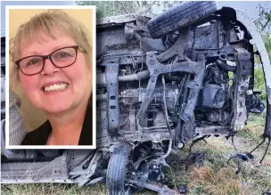  ??  ?? The crashed ambulance in Cuba in which Julia McLean (inset) was seriously injured