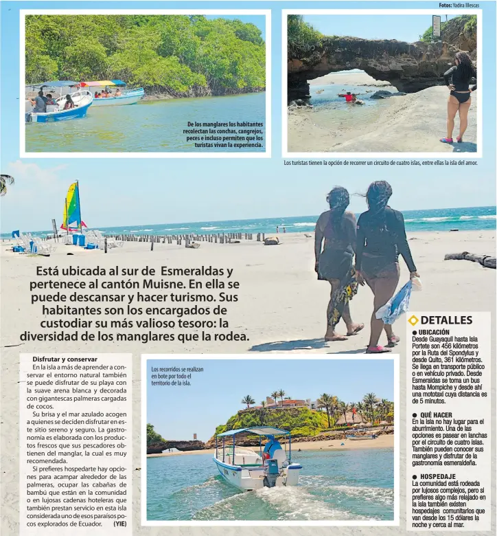  ?? ?? De los manglares los habitantes recolectan las conchas, cangrejos, peces e incluso permiten que los turistas vivan la experienci­a.
Los recorridos se realizan en bote por todo el territorio de la isla.
Los turistas tienen la opción de recorrer un circuito de cuatro islas, entre ellas la isla del amor.