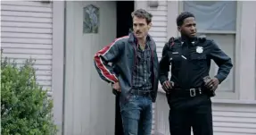  ??  ?? Top to bottom: Officer Jim Arnaud (Jim Cummings) opens Thunder Road with a eulogy at his mother’s funeral; The mental cracks begin to show; Arnaud with Officer Nate Lewis (Nican Robinson).
Left: Cummings raised funds for Thunder Road’s production via a Kickstarte­r campaign.