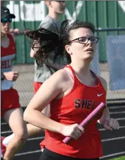  ?? CHUCK RIDENOUR/SDG Newspapers ?? Lady Whippet Brittany Cundiff runs a leg on her team’s triumphant 4 x 800-meter relay during Tuesday’s meet at Clear Fork.