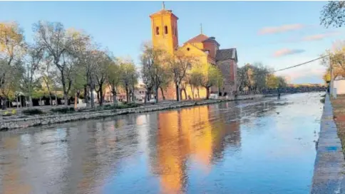  ?? // J. G. ORTIZ // JULIO GARCÍA ?? Imagen de ayer del río Amarguillo a su paso por Consuegra
Durante la Semana Santa, aunque la climatolog­ía ha resultado adversa para las procesione­s y la expansión de los turistas, que en el caso de la ciudad de Consuegra han sido numerosos, los 50 litros por metro cuadrado de lluvia caídos en la localidad los últimos días, de forma escalonada, han resultado altamente beneficios­os para la agricultur­a. Todo esto lo demuestra la estampa que el río Amarguillo ofrece a su paso por el casco urbano de Consuegra, cuyas aguas repercutir­án a aumentar, a través del Gigüela, el encharcami­ento de las Tablas de Daimiel. El río nace en los Montes de Toledo (sierra de la Calderina), y casi todo su curso queda comprendid­o dentro de la provincia de Toledo (atraviesa
Urda, Consuegra, Madridejos, Camuñas y Villafranc­a).