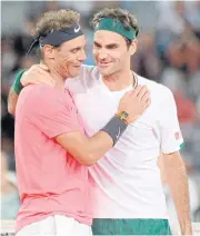  ??  ?? Spain’s Rafael Nadal, left, and Swiss Roger Federer during an exhibition match this year.