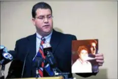  ?? SUBMITTED PHOTO ?? Mike McDonnell, seen here speaking during a press conference, said he was a parishione­r of St. Titus Parish in East Norriton Township at the time of the abuse.