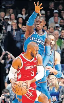  ??  ?? Miami reportedly wants Oklahoma City guard Chris Paul, front, but talks have stalled between the teams. [BRYAN TERRY/ THE OKLAHOMAN ]