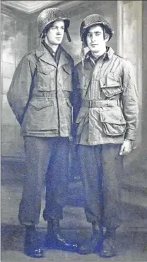 ?? FAMILY PHOTO ?? Ralph Ticcioni (right) and his friend Henry Daniels, who Ticcioni believes died in World War II, were photograph­ed in 1944 in Belgium while the two were serving with the 82nd Airborne.