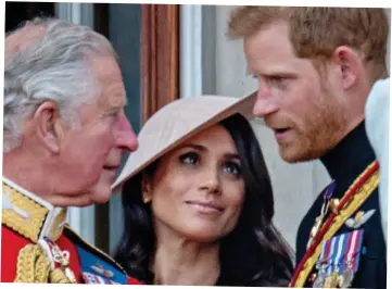  ?? ?? Unity: Prince Charles, Meghan and Harry at Trooping the Colour in 2018