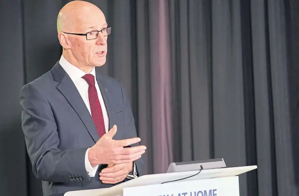  ??  ?? MESSAGE: John Swinney dismissed suggestion­s that full-time lessons may be delayed until September, but emphasised that safety is “paramount”.