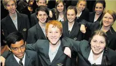  ??  ?? Set to perform with headline act Brendon Walmsley at the Droughtbus­ter concert are Centenary Heights students (from left) Nonimi Wasala, Rhys Keane and Jacqui Madden and the rest of the vocal team.