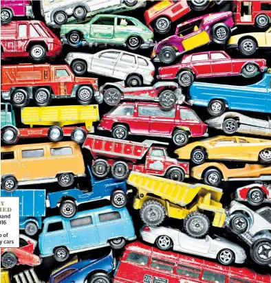  ??  ?? WHEELY SQUASHEDAr­tist Wijnand Loven’s 2016 colourful scrap heap of vintage toy cars