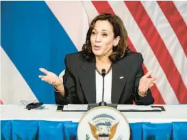  ?? HAIYUN JIANG/POOL PHOTO ?? Vice President Kamala Harris at a forum with civil society members on climate and clean energy Sunday at the U.S. Chief of Missions Residence in Bangkok.