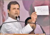  ?? GURPREET SINGH/HT ?? Congress president Rahul Gandhi addressing a rally at Khanna on Monday. He said under the NYAY scheme, the Congress will deposit Rs 72,000 in accounts of five crore families.