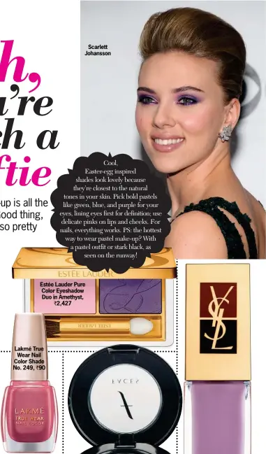  ??  ?? Estée Lauder Pure Color Eyeshadow Duo in Amethyst,
` 2,427
Scarlett Johansson