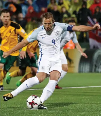  ??  ?? Harry Kane’s goal in the 27th minute was enough for England in a 1-0 victory over Lithuania Reuters