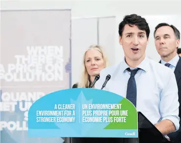  ?? NATHAN DENETTE / THE CANADIAN PRESS ?? Prime Minister Justin Trudeau speaks to the media and students at Humber College in Toronto regarding his government’s new federally-imposed carbon tax on Tuesday,