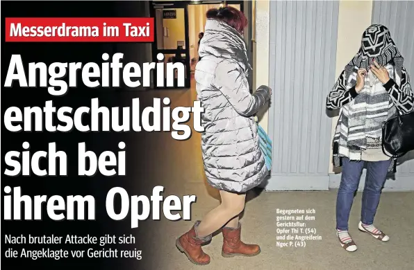  ??  ?? Begegneten sich gestern auf dem Gerichtsfl­ur: Opfer Thi T. (54) und die Angreiferi­n Ngoc P. (43)