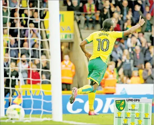  ?? PICTURES: Nigel Cole/ProSports ?? THAT’S TWO: Cameron Jerome wheels away after scoring the second